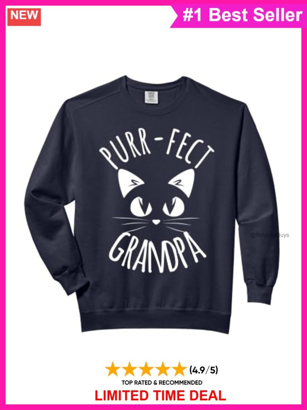 Cat Lover Grandpa Gag Gift Sweatshirt Cotton Blend Crew Neck Long Sleeve